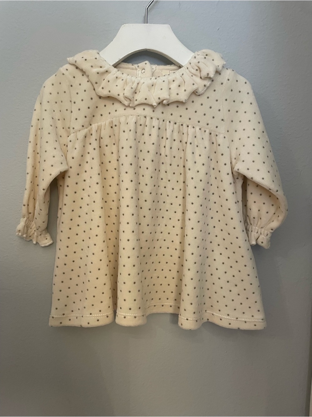 Quincy Mae Cream Ruffle Collar Polka Dot dress organic cotton